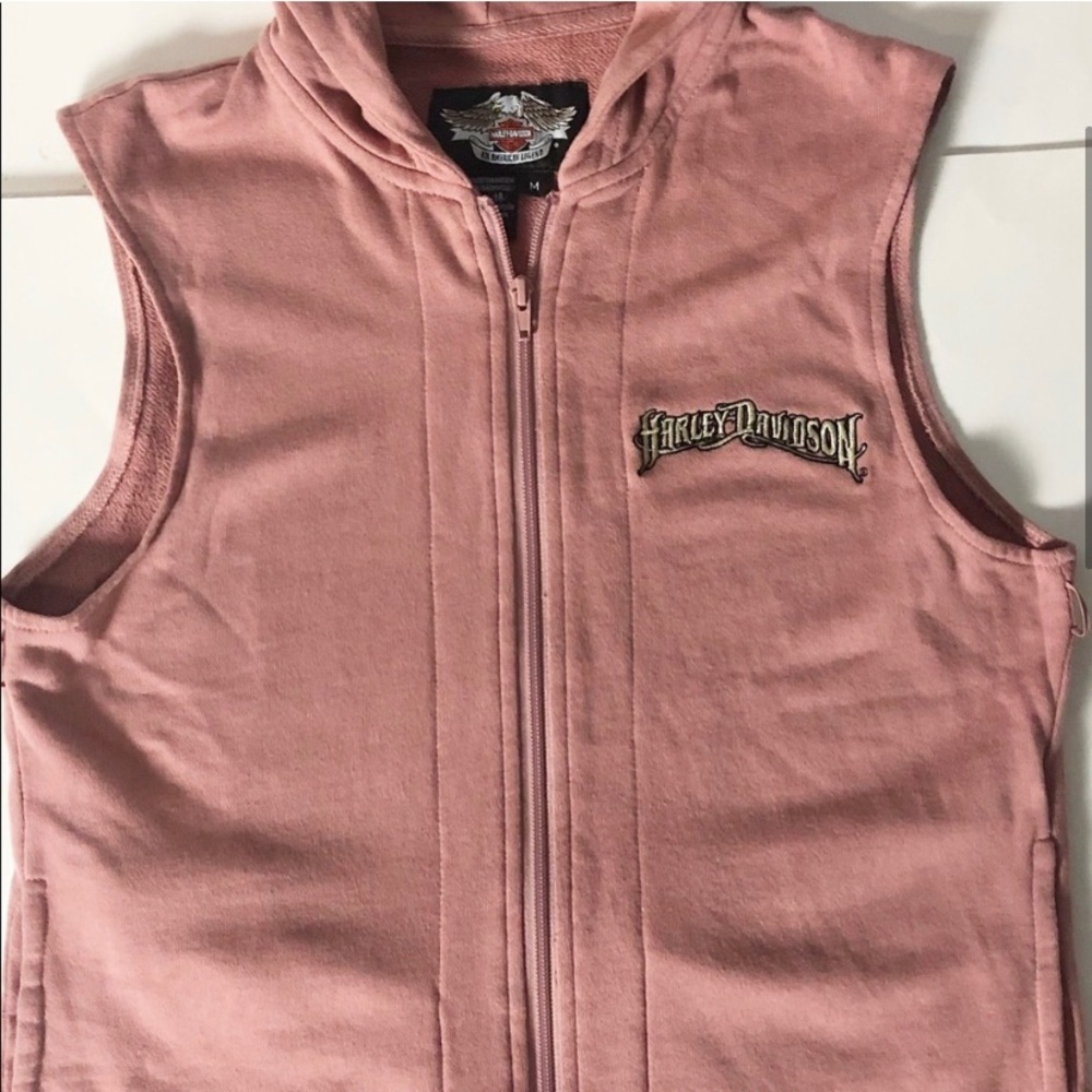 Harley Davidson Pink Hooded Zip Up Tank Top